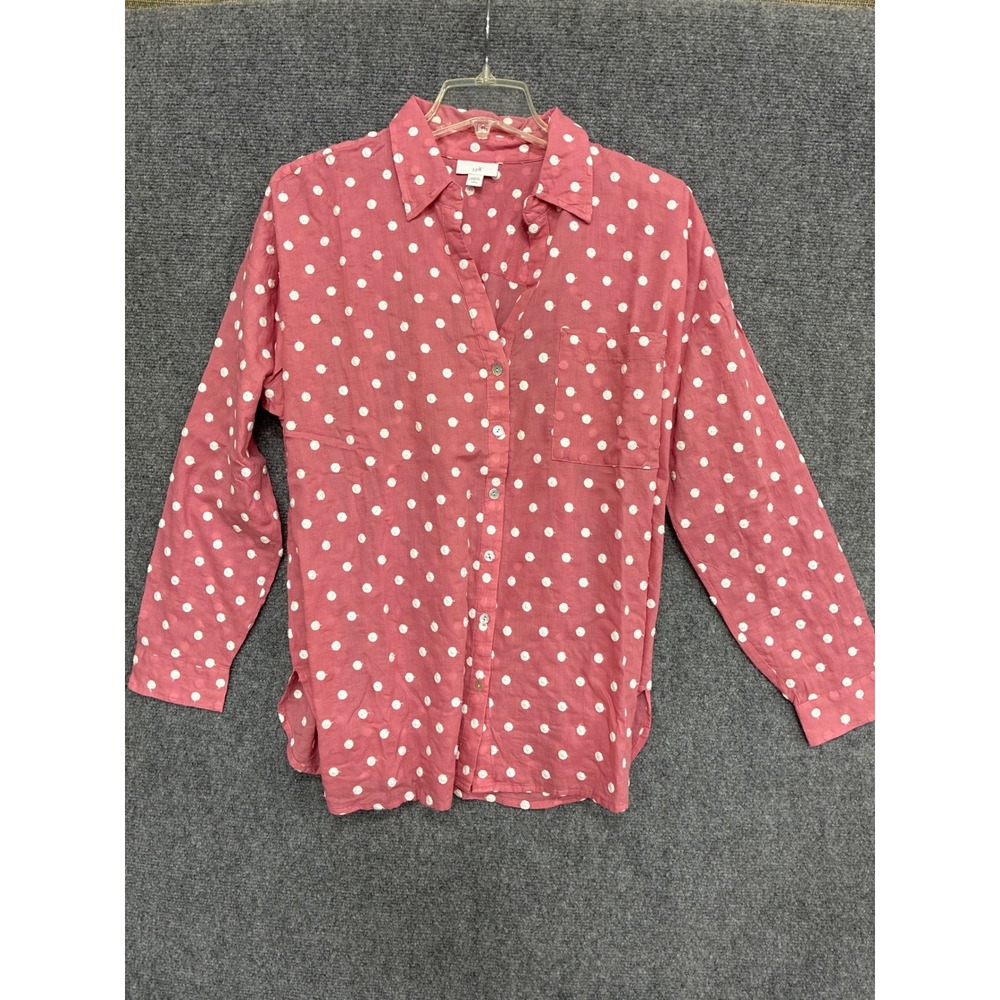 J. Jill Pure Jill Pink White Polka Dot Cotton Button Down Shirt LP Petite NEW